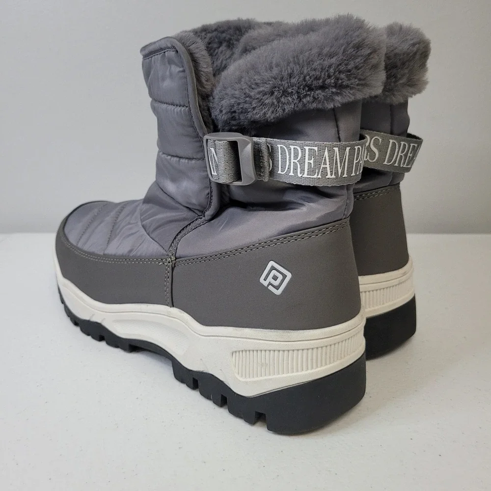 Dream‎ Pairs Womens Gray Faux Fur Lined Quilted Winter Snow Boots Size 10